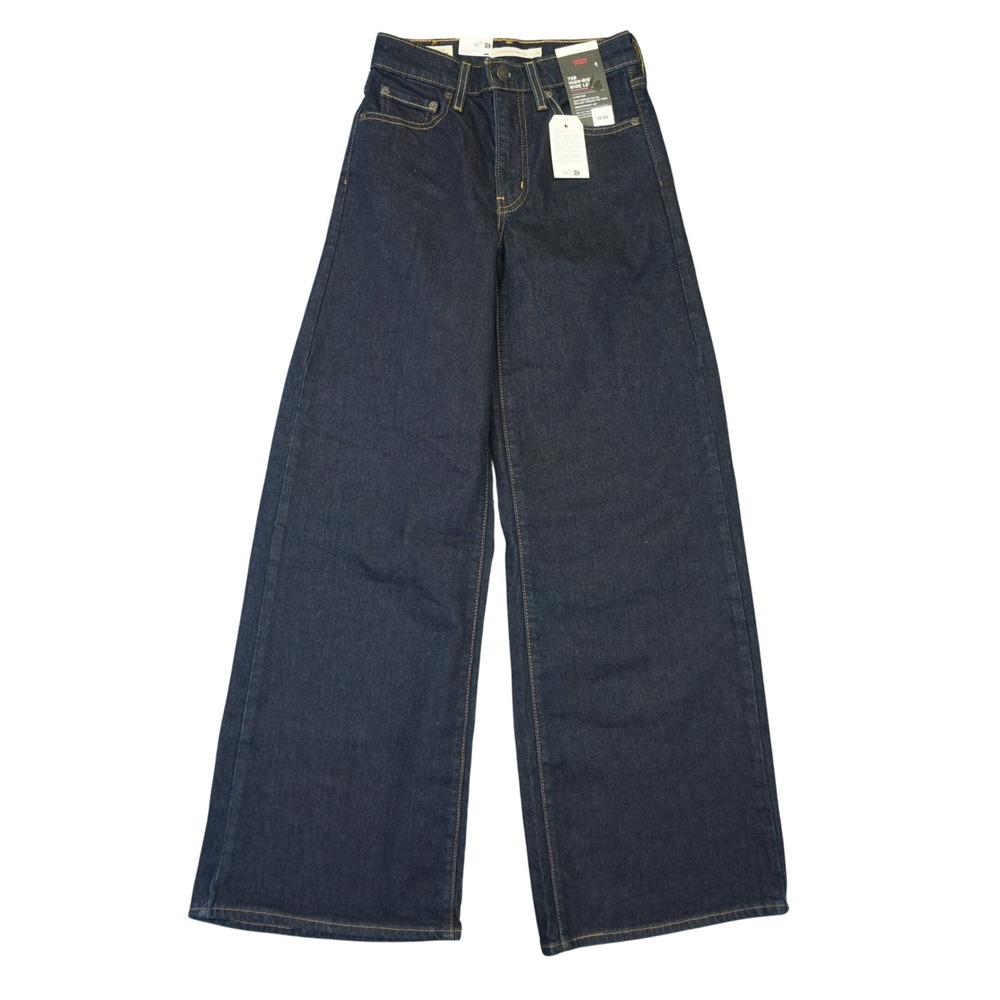 Levi's 728 High Rise Wide Leg Jeans Women 25 Indigo Dark Wash Stretch Premium